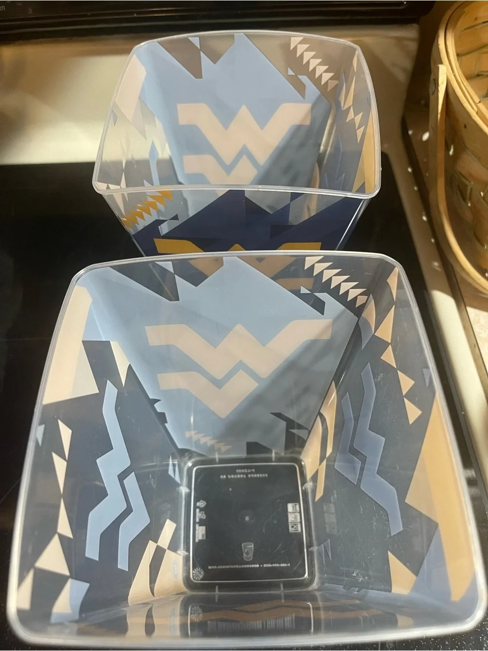 2 WVU Mountaineers NCAA College Sports Large Collector's Popcorn Bucket, storage